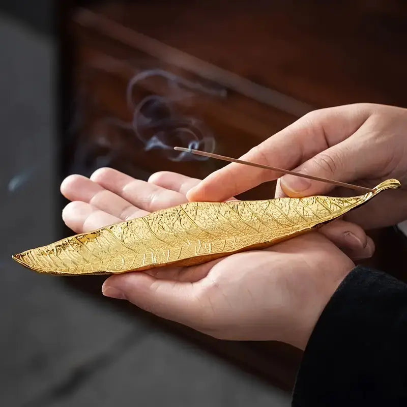 Golden Leaf Incense Holder, Home Decor, Meditation, Yoga
