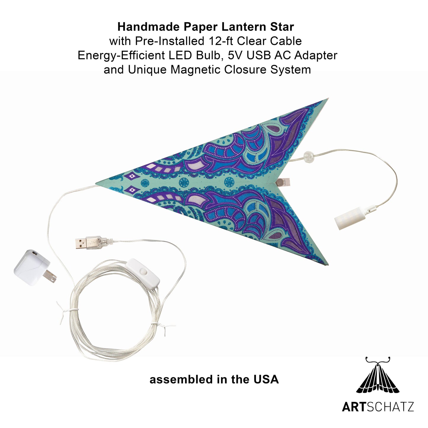 Nigella 7 Point 23" Green / Purple Paper Star Lantern Light