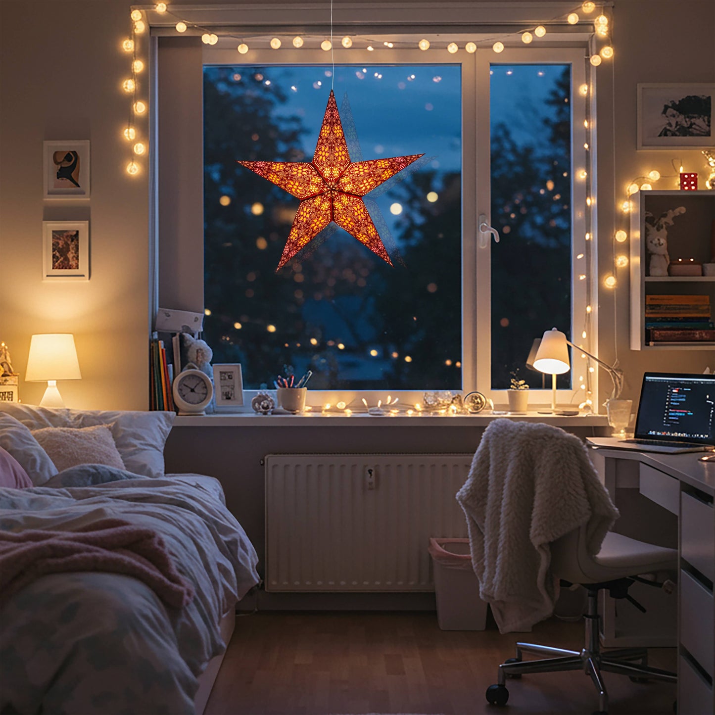 Siklon 5 Pointer 24" Brown/ White Paper Star Lantern Light