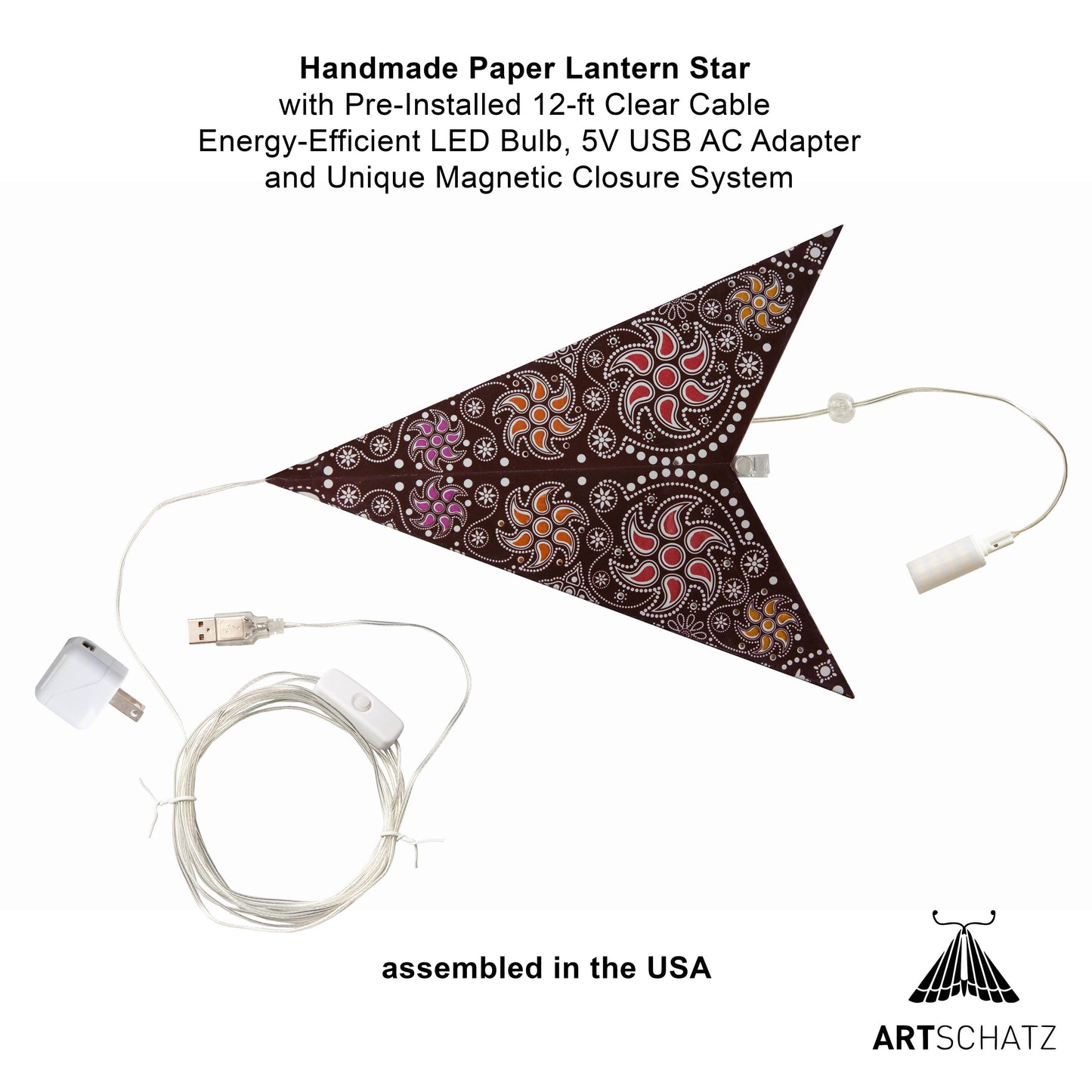 Siklon 5 Pointer 24" Brown/ White Paper Star Lantern Light