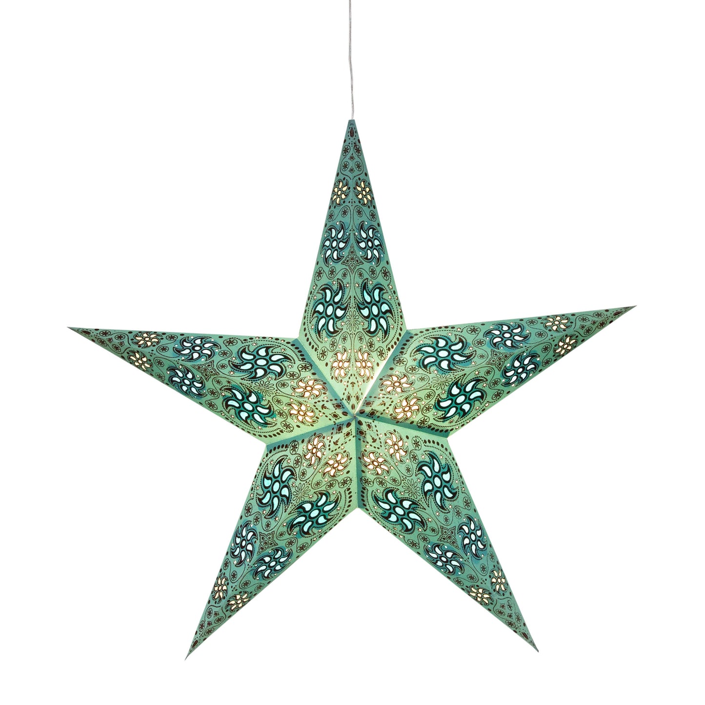 Siklon 5 Pointer 24" Teal w/Glitter Paper Star Lantern Light