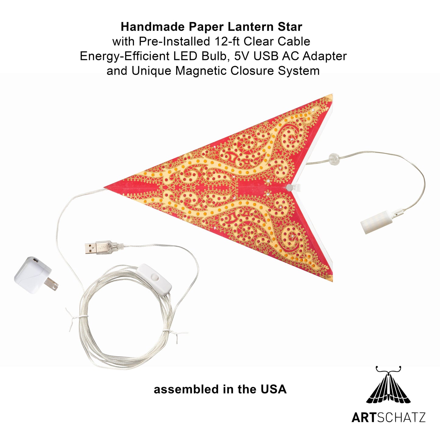 Gaudí 5 Pointer 24" Red/ Orange Paper Star Lantern Light