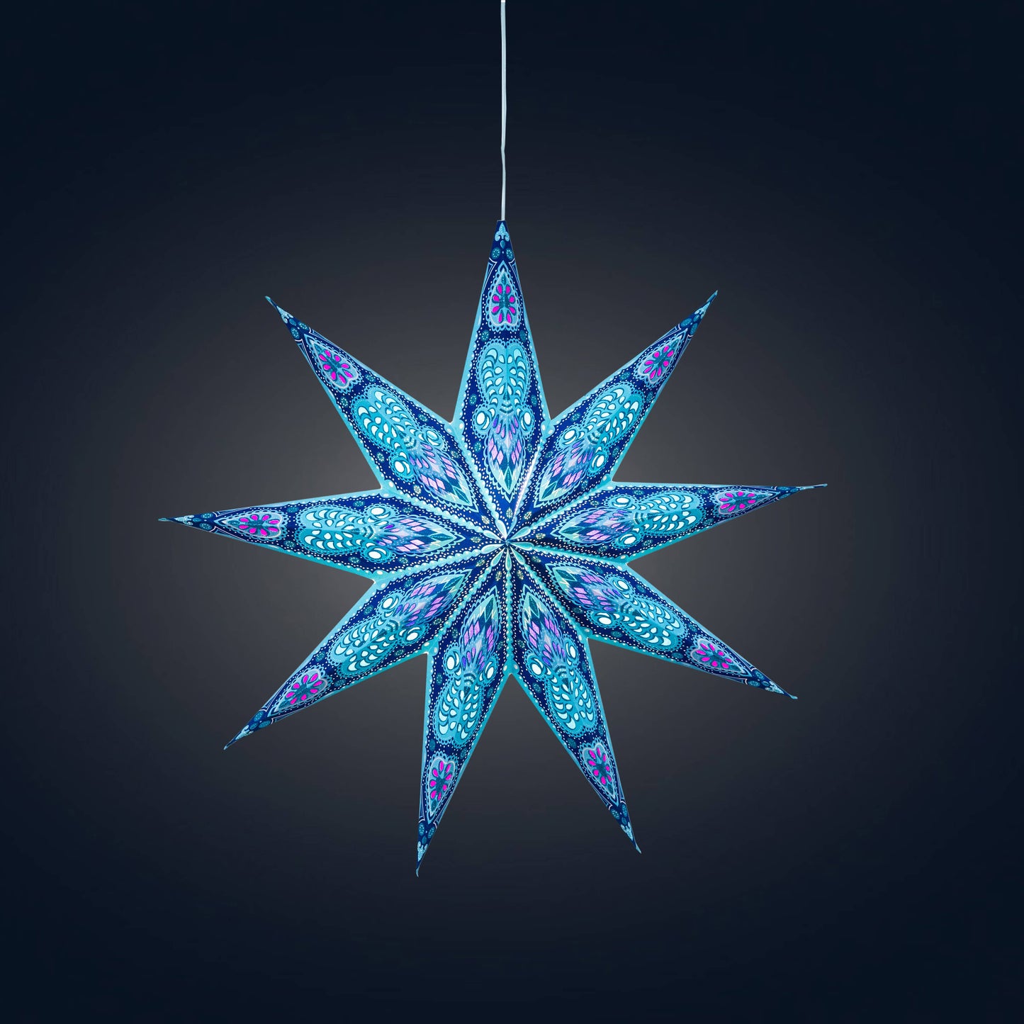Phoenix ~ 9 Pointer, 17", Turquoise Paper Star Lantern Light