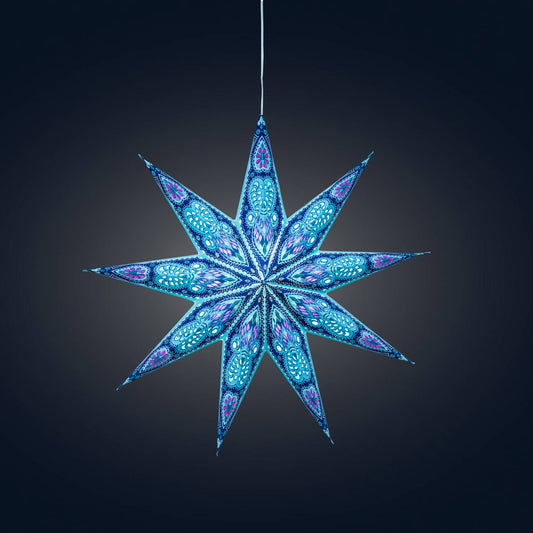 Phoenix ~ 9 Pointer, 17", Turquoise Paper Star Lantern Light