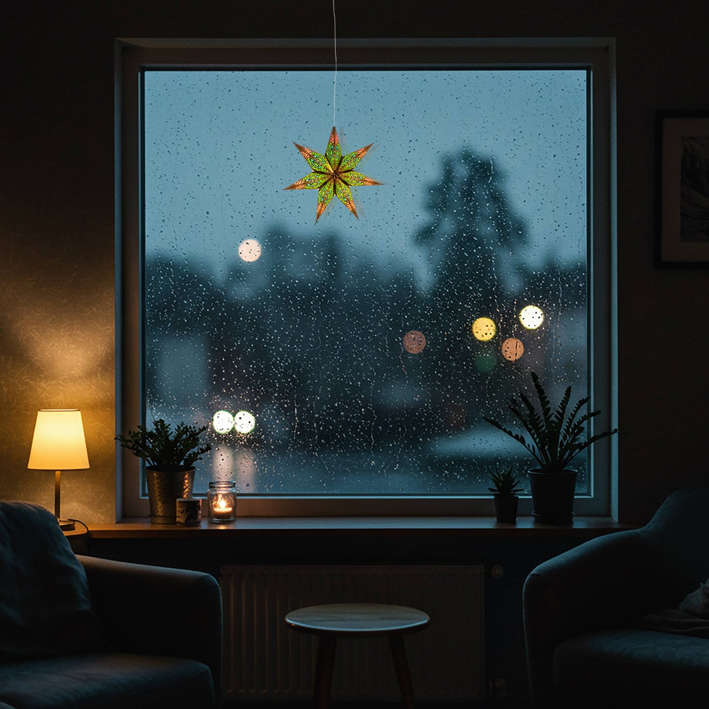 Fe Spring 7 Pointer 8 inch - black / green / blue / pink Paper Star Lantern Light