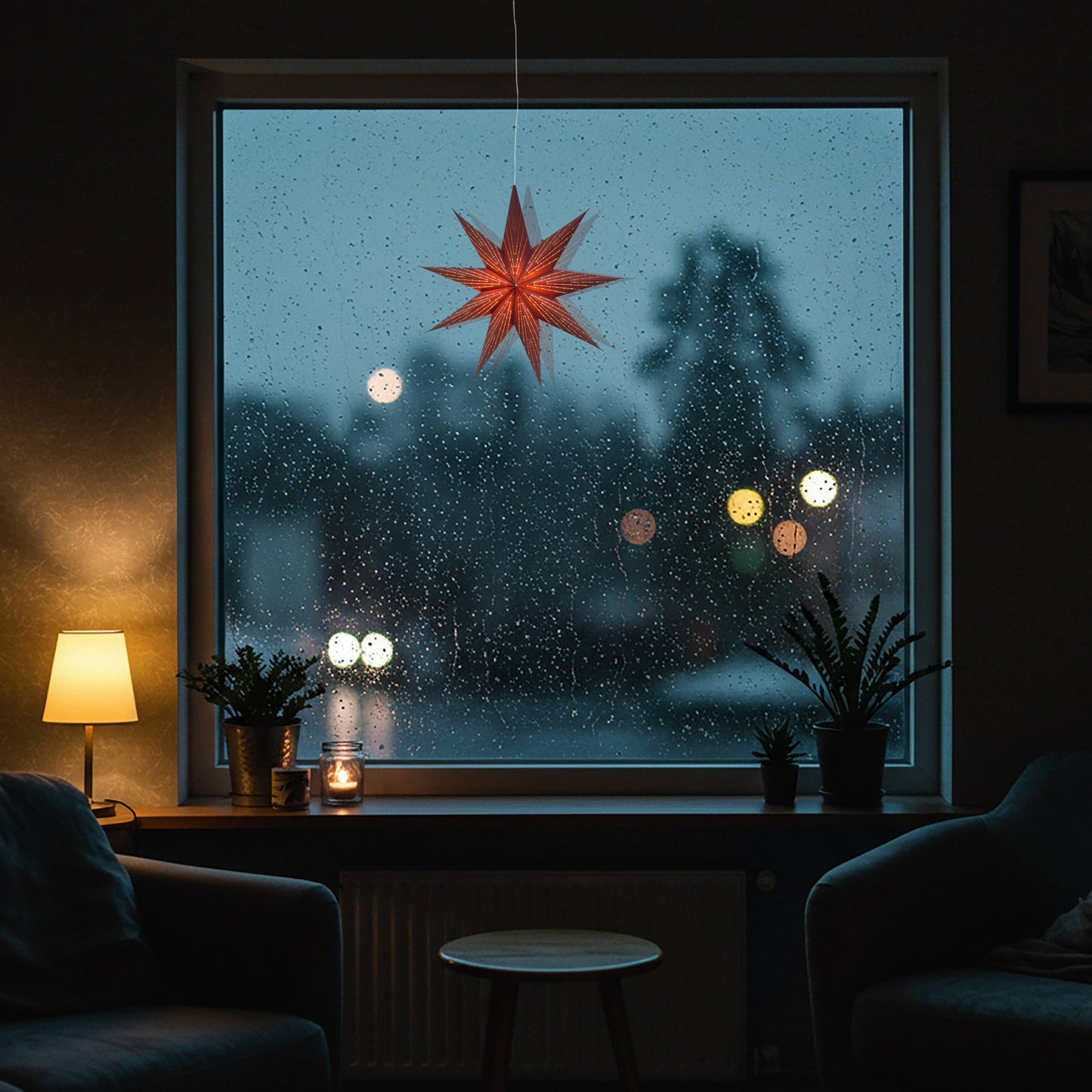 Dottie ~  9 P, 18", Maroon Paper Star Lantern Light