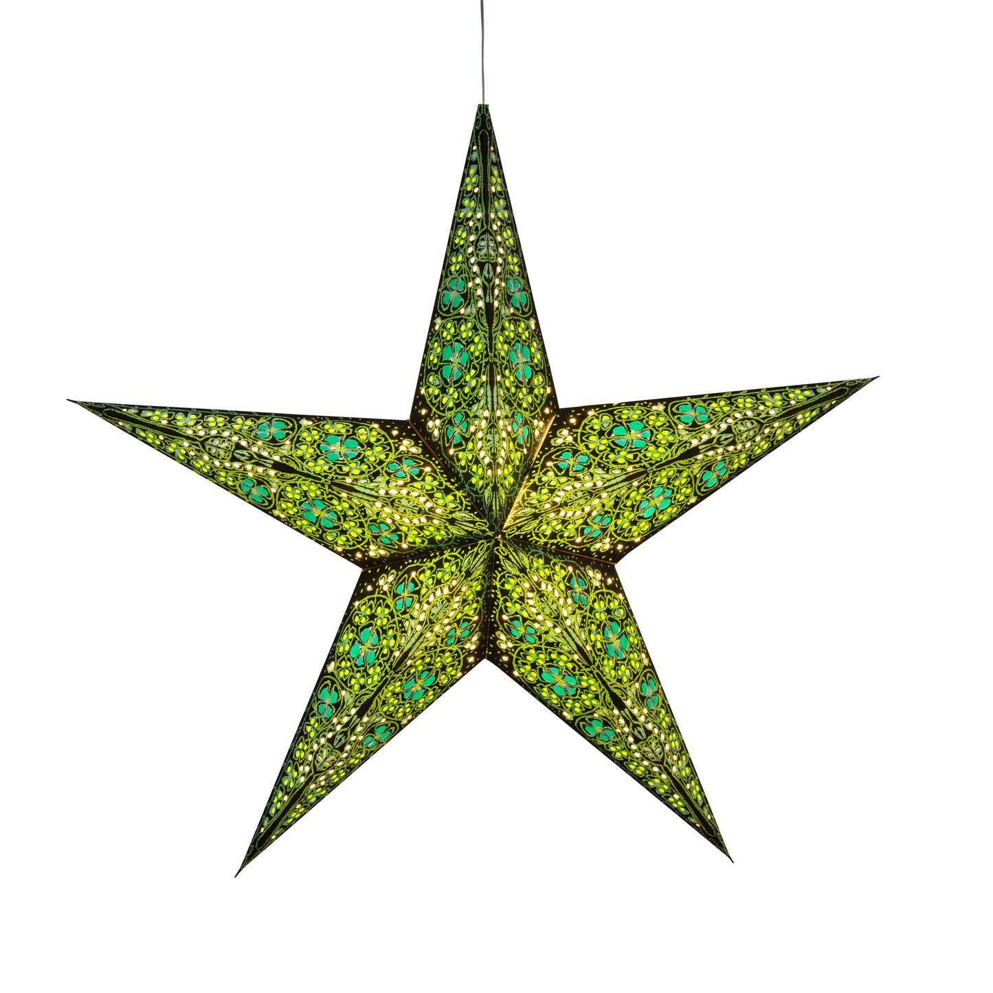 Cathedral 5 Pointer 24" black/green Paper Star Lantern Light