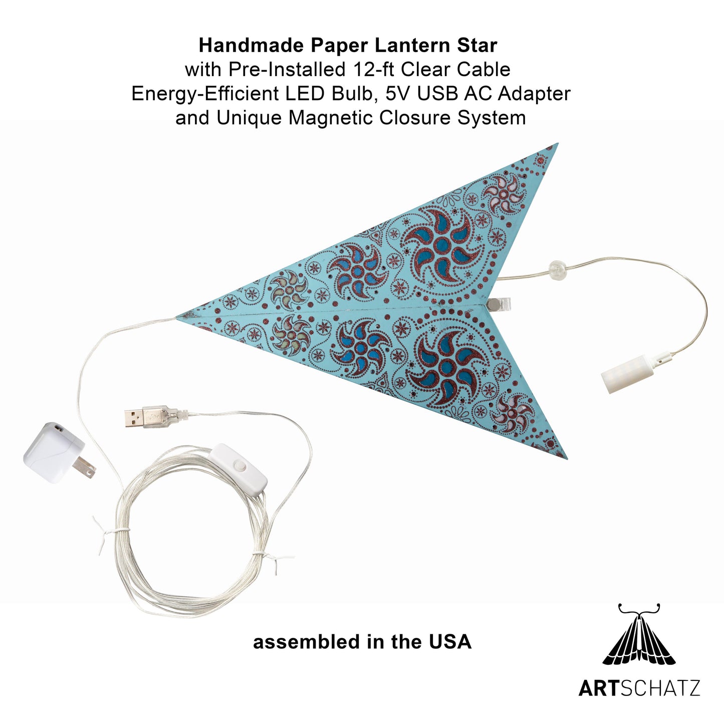 Siklon 5 Pointer 24" Teal w/Glitter Paper Star Lantern Light