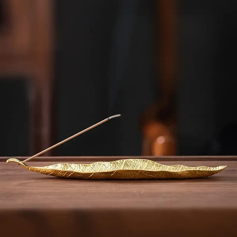 Golden Leaf Incense Holder, Home Decor, Meditation, Yoga