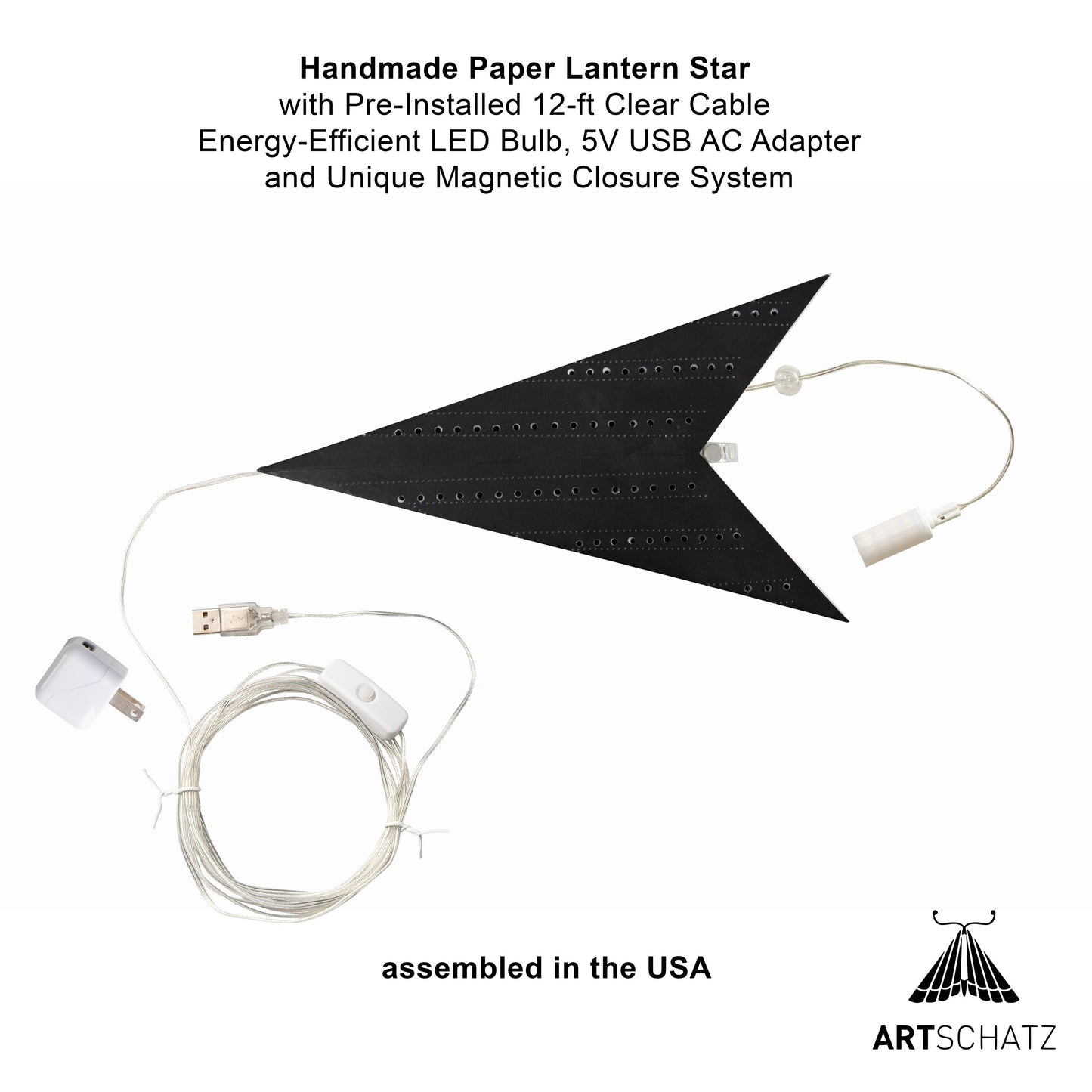 Prima Dottie ~  7 P, 23", Black Paper Star Lantern Light