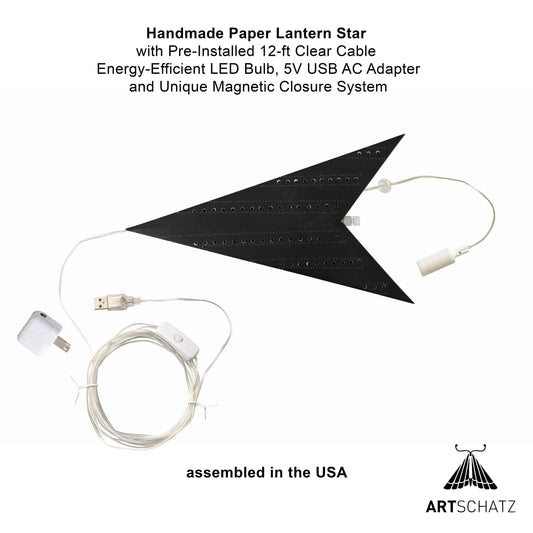 Prima Dottie ~  7 P, 23", Black Paper Star Lantern Light