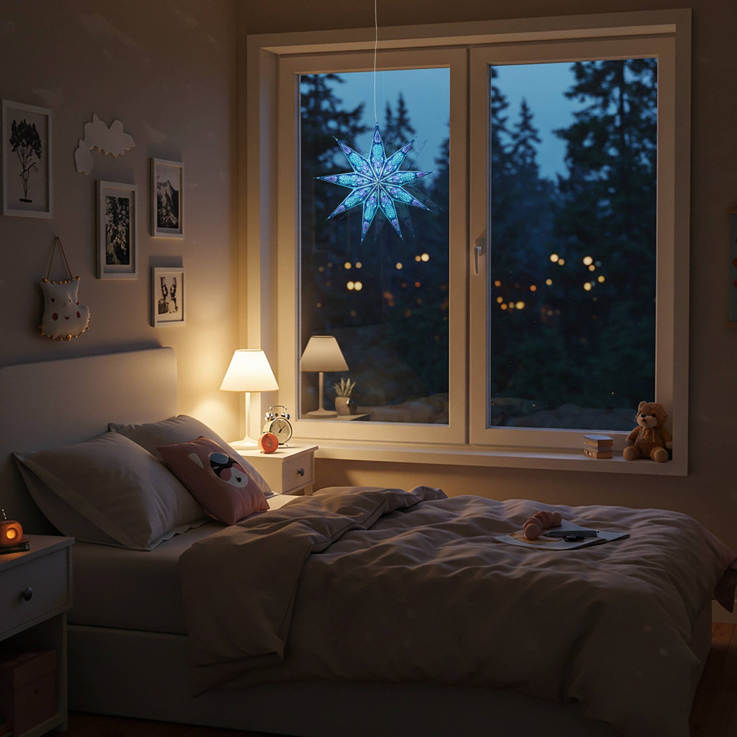 Phoenix ~ 9 Pointer, 17", Turquoise Paper Star Lantern Light