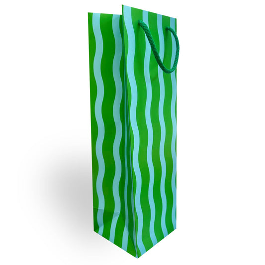 Green/Aqua Fussy Stripe Wine Gift Bag