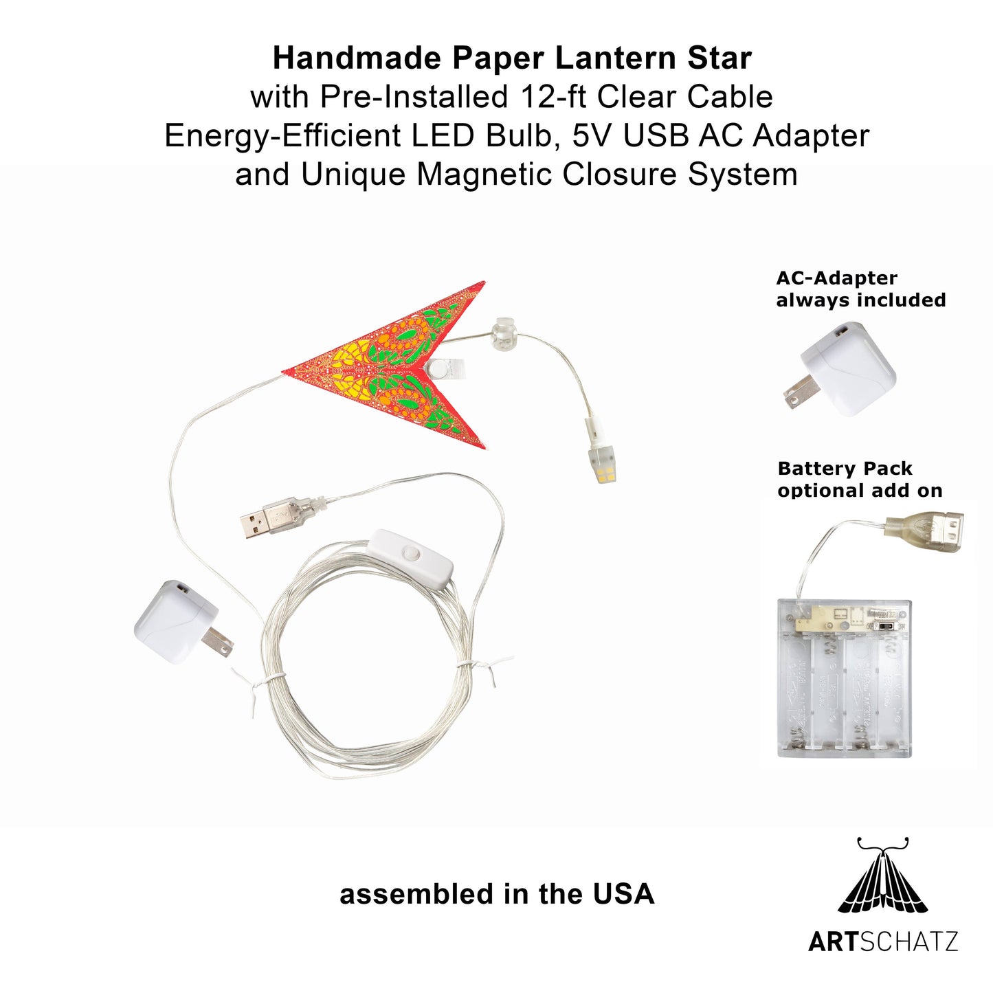 Fe Fiesta 7 Pointer 8 inch - red / yellow / orange / green Paper Star Lantern Light