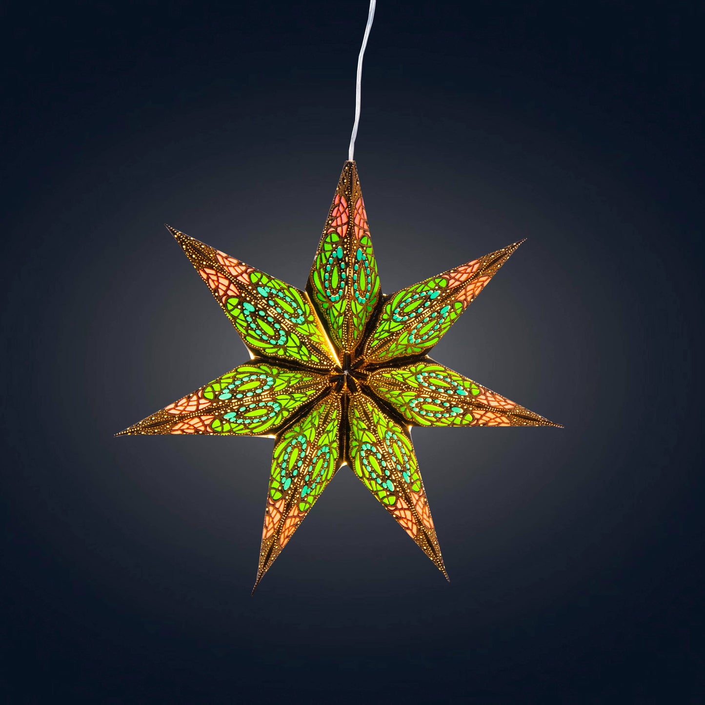 Fe Spring 7 Pointer 8 inch - black / green / blue / pink Paper Star Lantern Light