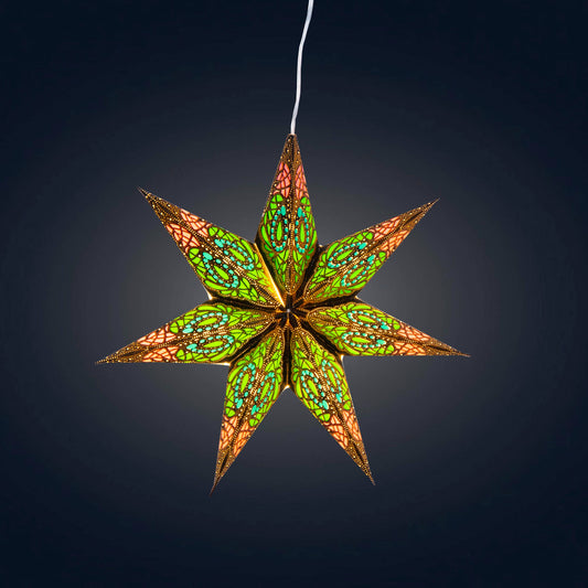 Fe Spring 7 Pointer 8 inch - black / green / blue / pink Paper Star Lantern Light