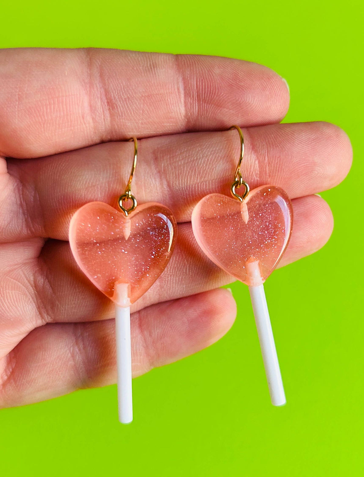 Glittery Heart Lollipop Earrings Kawaii Earrings Funky