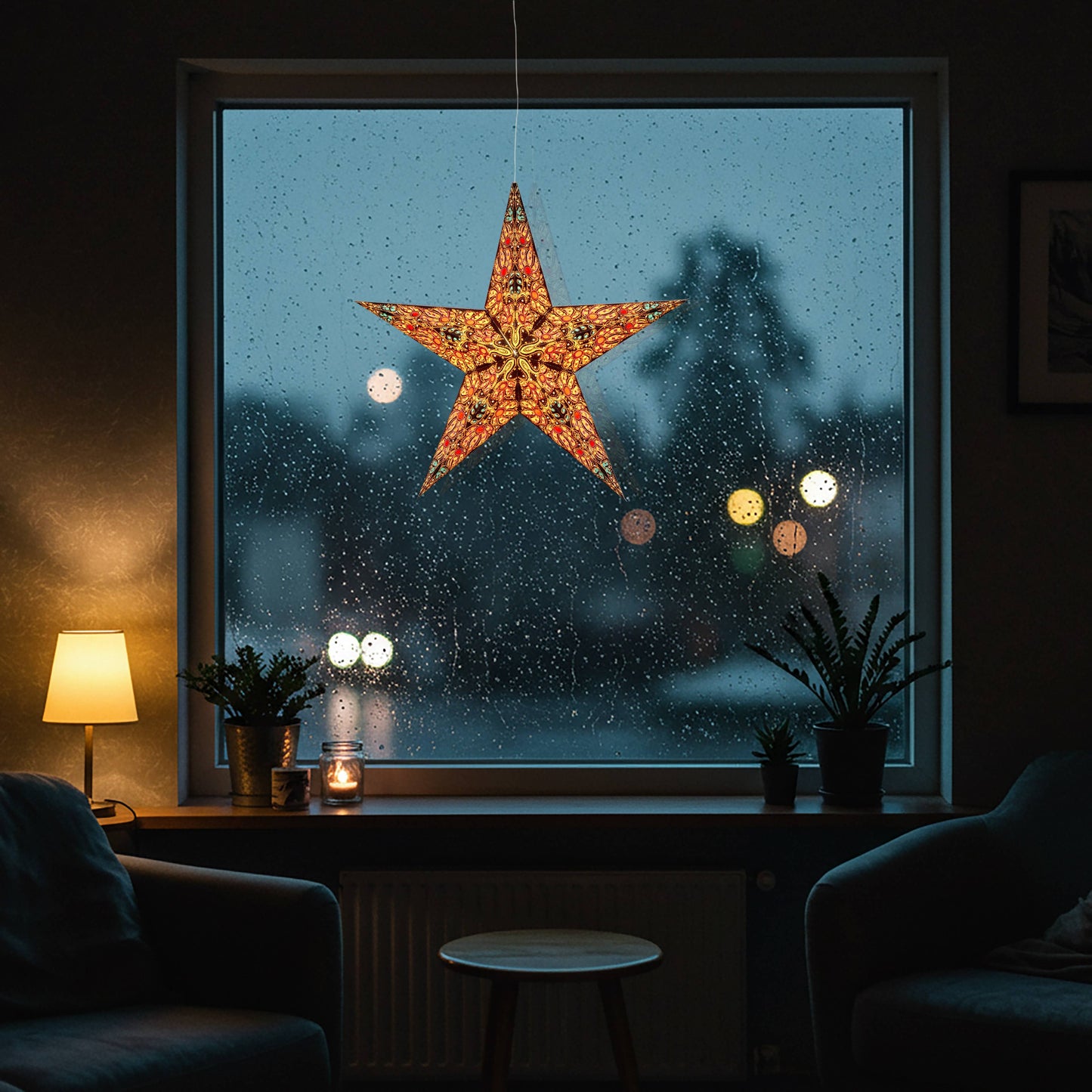 Cosecha ~ 5  P, 24", Black Yellow  Paper Star Lantern Light