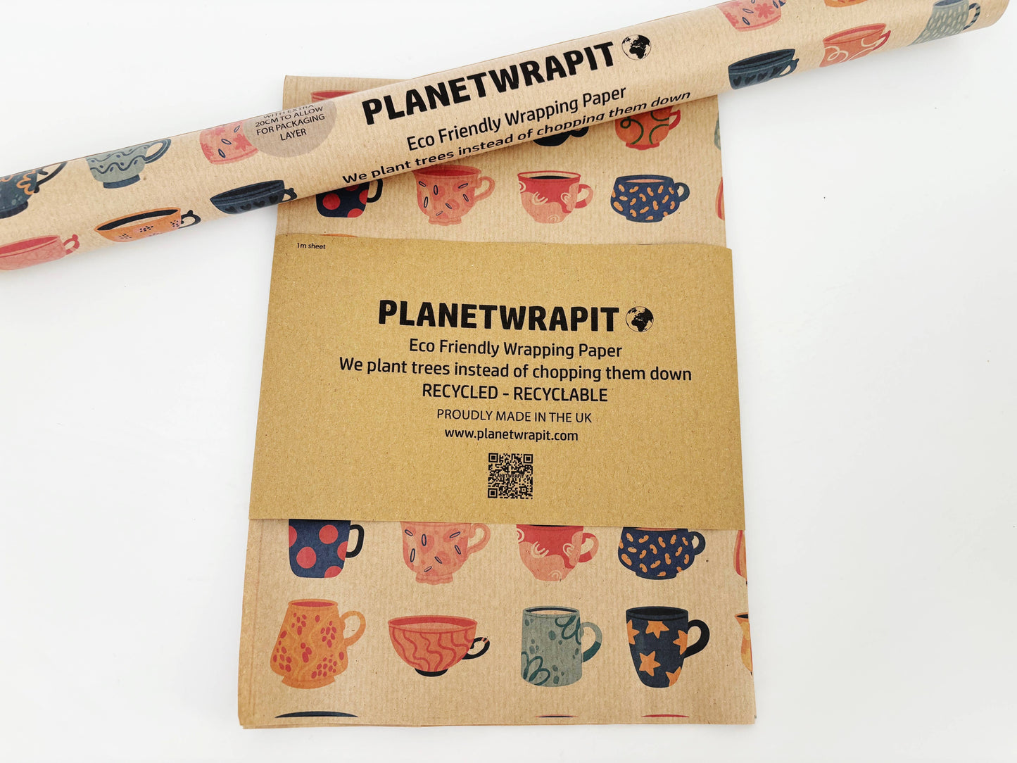 Cups of Positivitea Recycled Kraft Wrapping Paper Gift Wrap