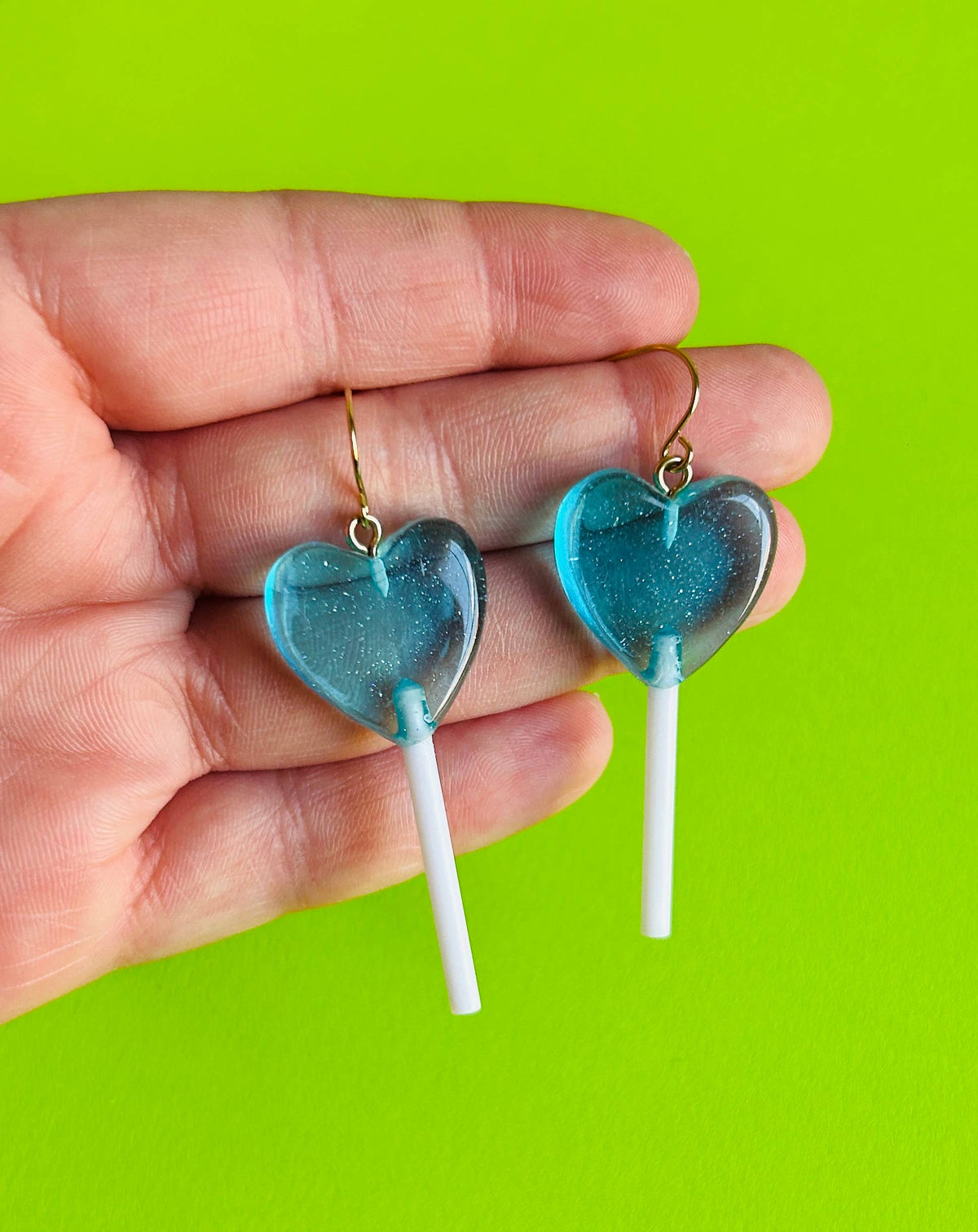 Glittery Heart Lollipop Earrings Kawaii Earrings Funky