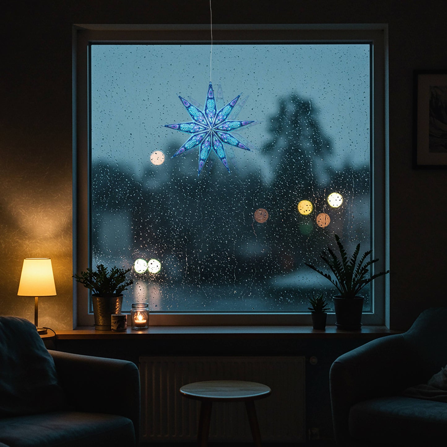 Phoenix ~ 9 Pointer, 17", Turquoise Paper Star Lantern Light