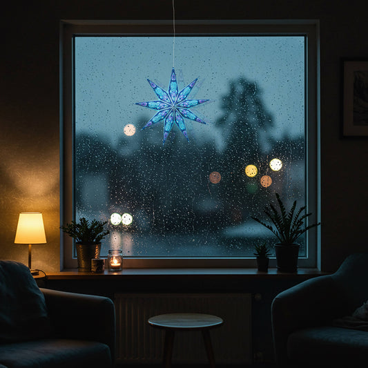 Phoenix ~ 9 Pointer, 17", Turquoise Paper Star Lantern Light