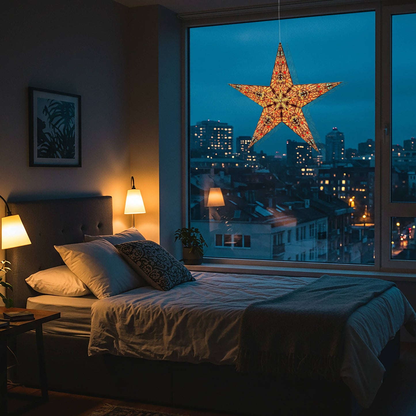 Cosecha ~ 5  P, 24", Black Yellow  Paper Star Lantern Light