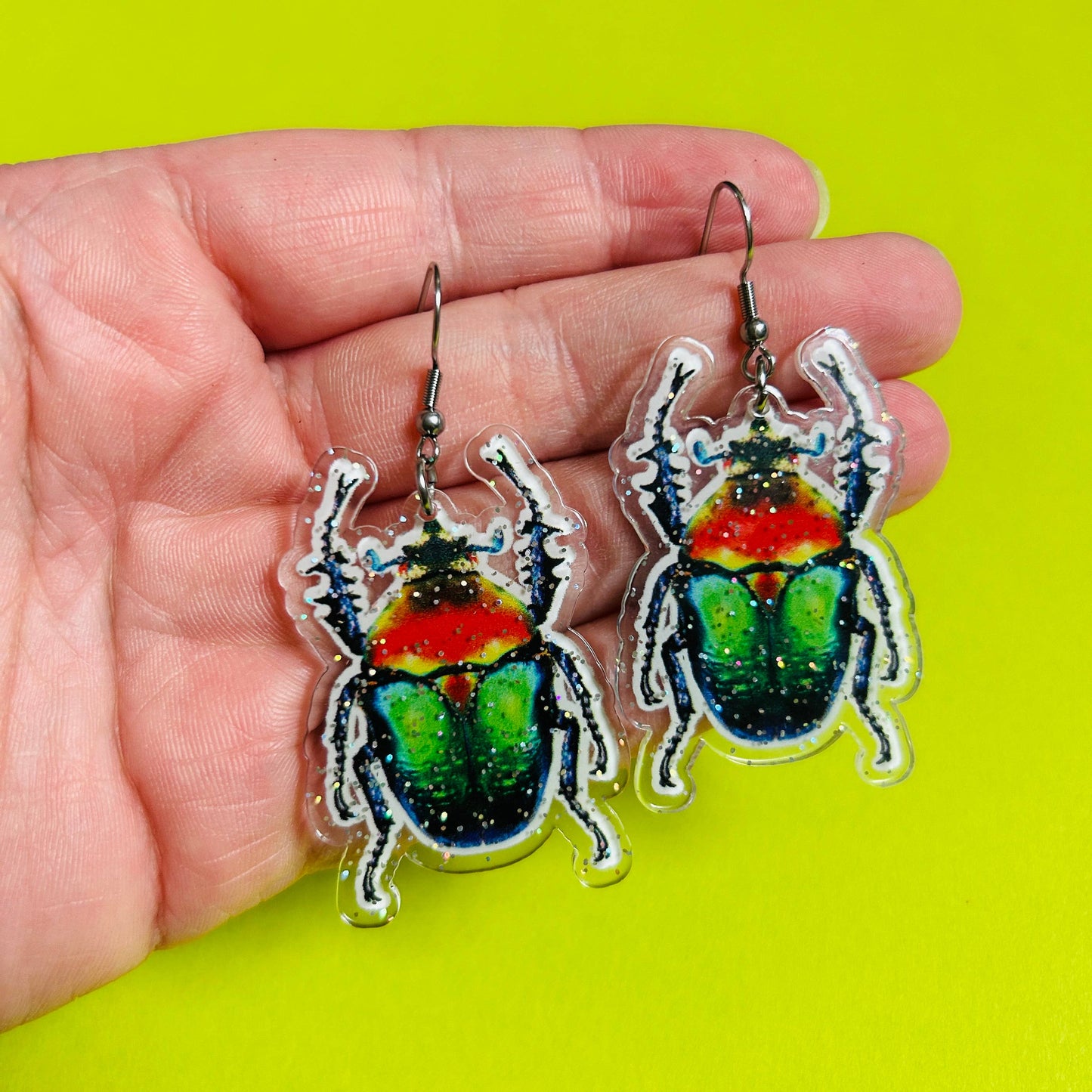 Glittery Beetle Earrings Funky Earrings Bug Earrings