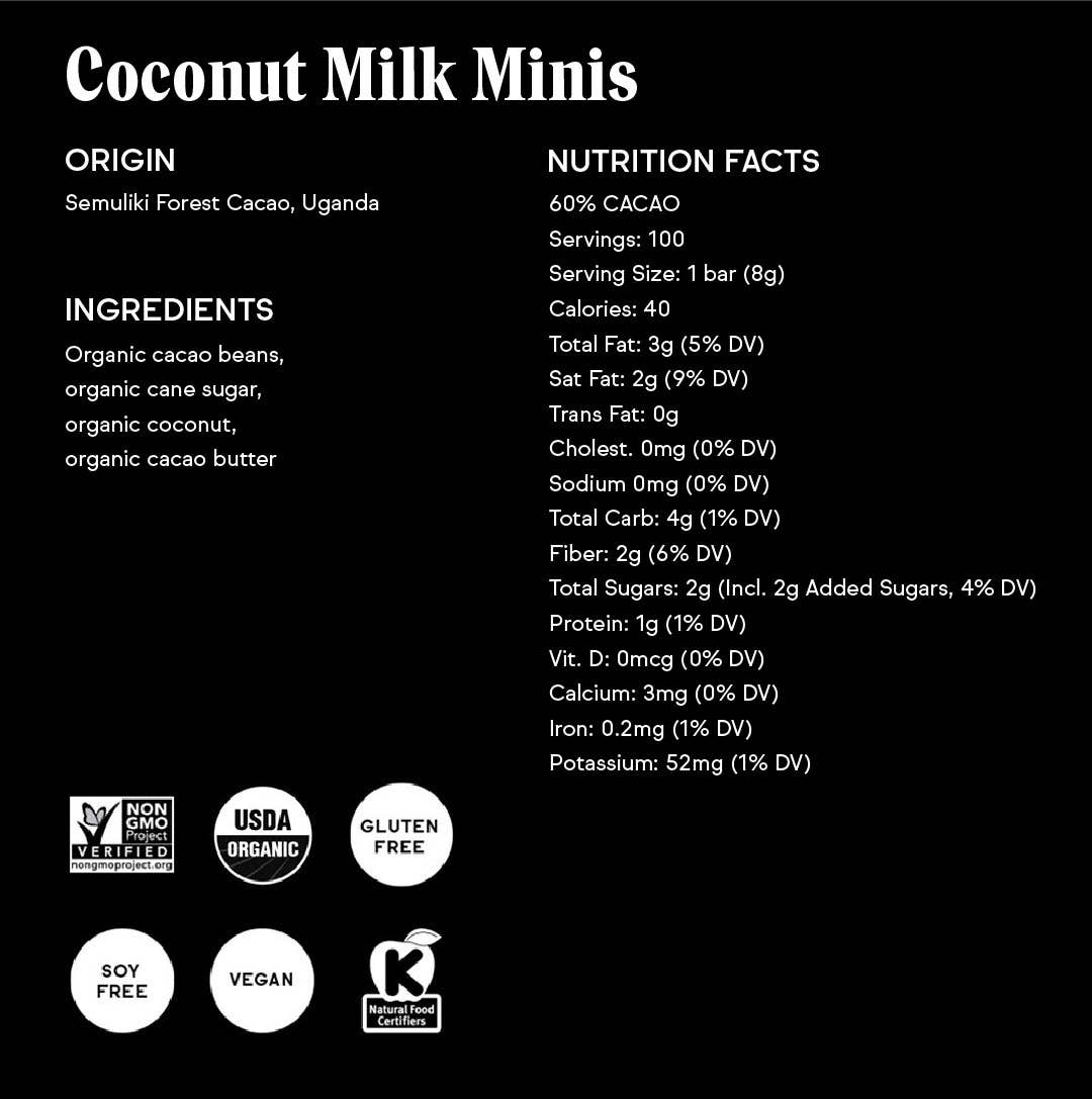 60% Coconut Milk Mini Chocolate Bars