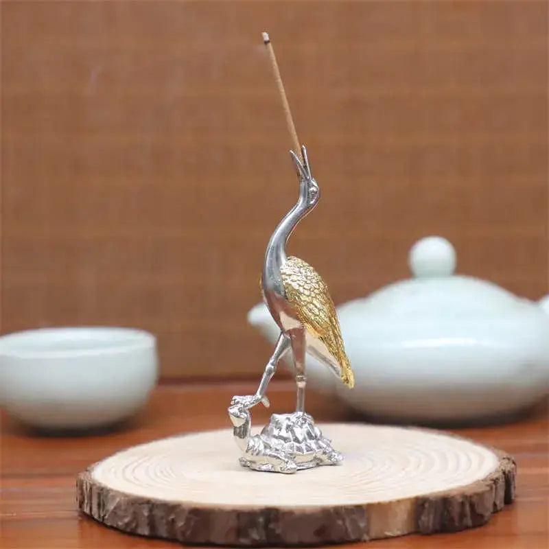 Phoenix Crane Incense Holder – Mini Golden Decor, 2.6''