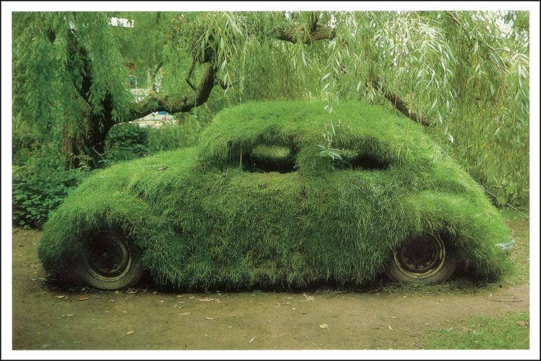 Postcard: Grass-Covered VW Beetle. Funky car. 1978