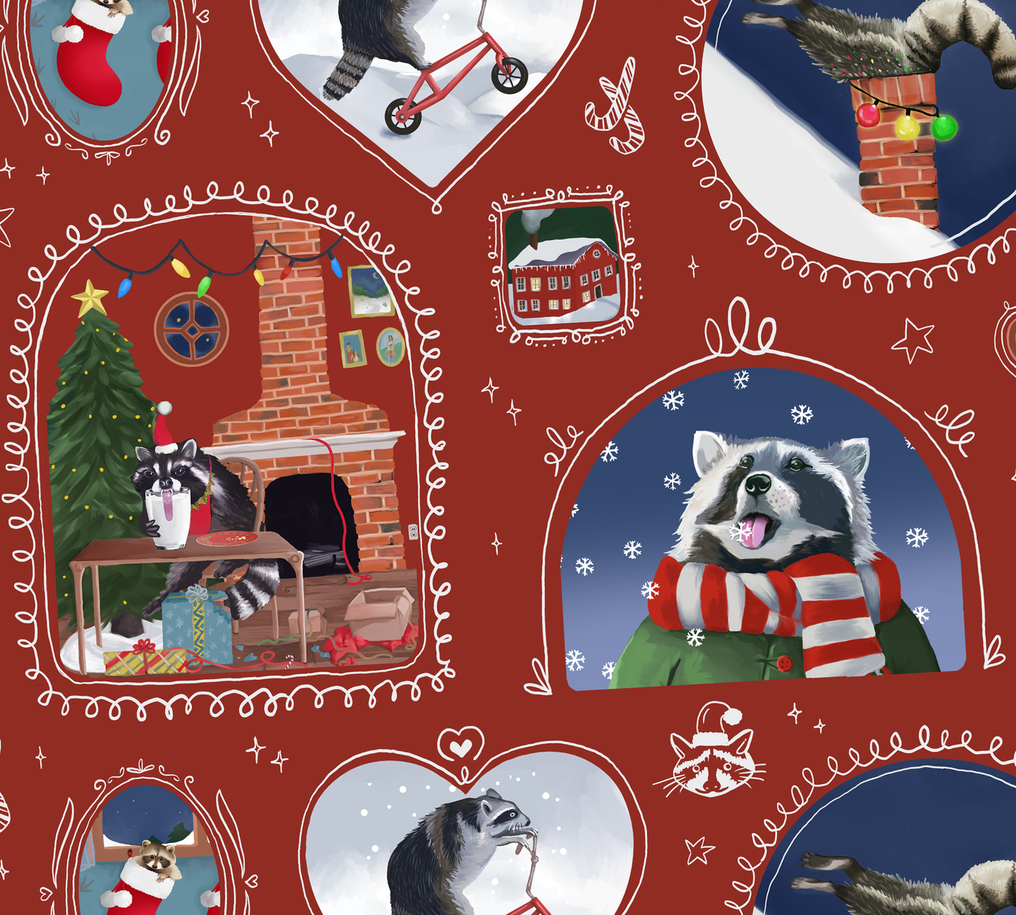 Raccoon Christmas Gift Wrap - Wrapping Paper Sheets