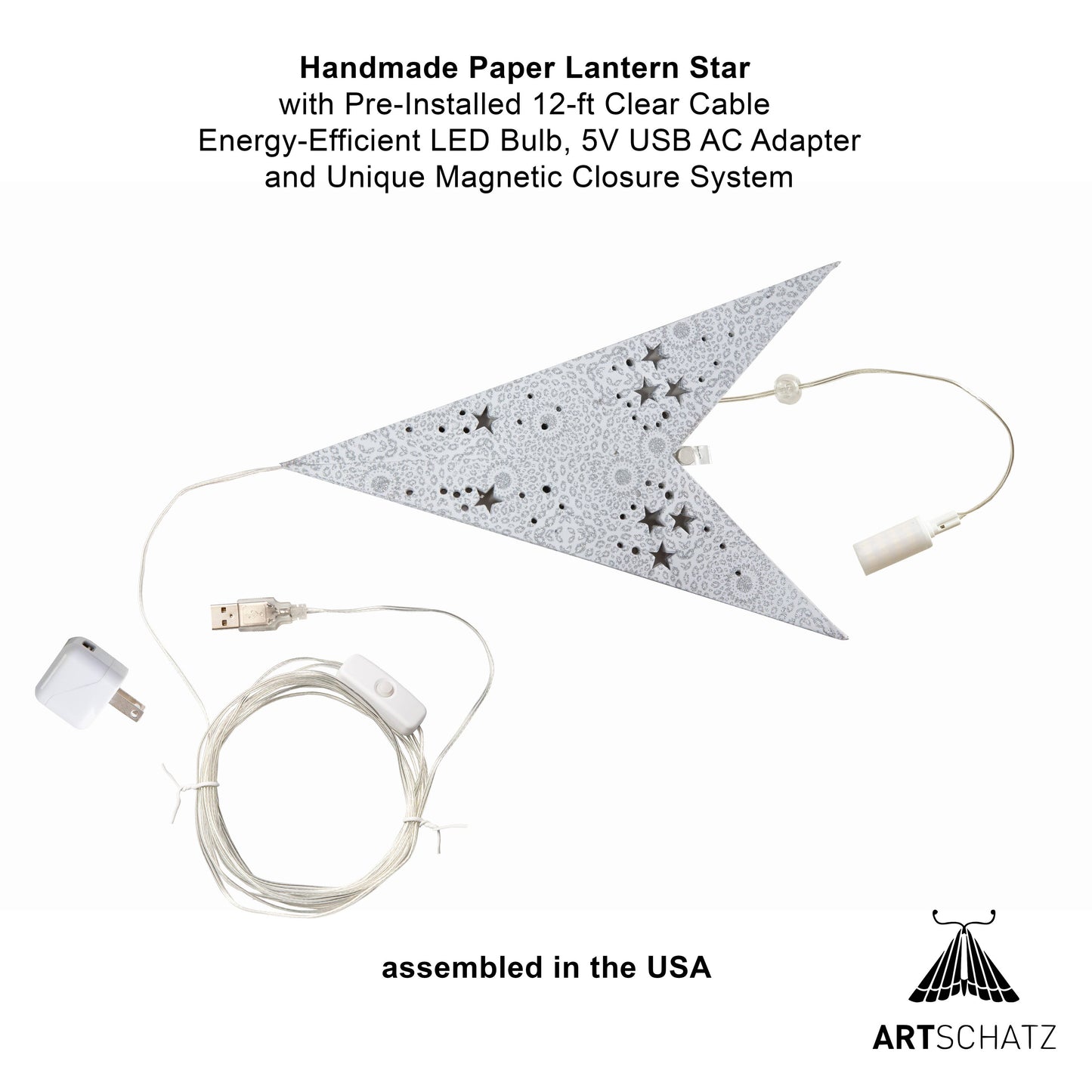 Hrim 9 Point 25" White w/ Glitter Paper Star Lantern