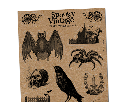 Vintage Spooky Kraft Sticker Sheet - Halloween Horror Creepy