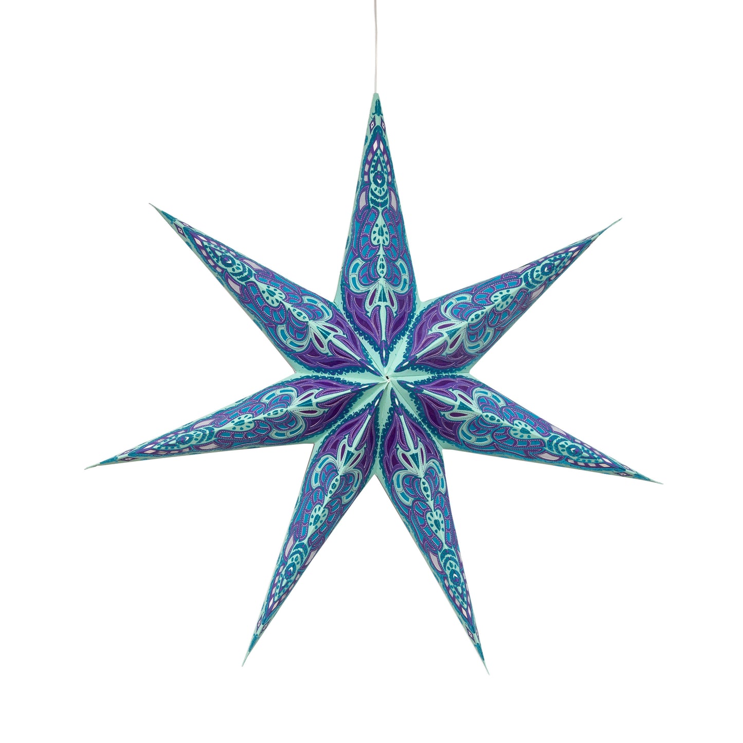 Nigella 7 Point 23" Green / Purple Paper Star Lantern Light