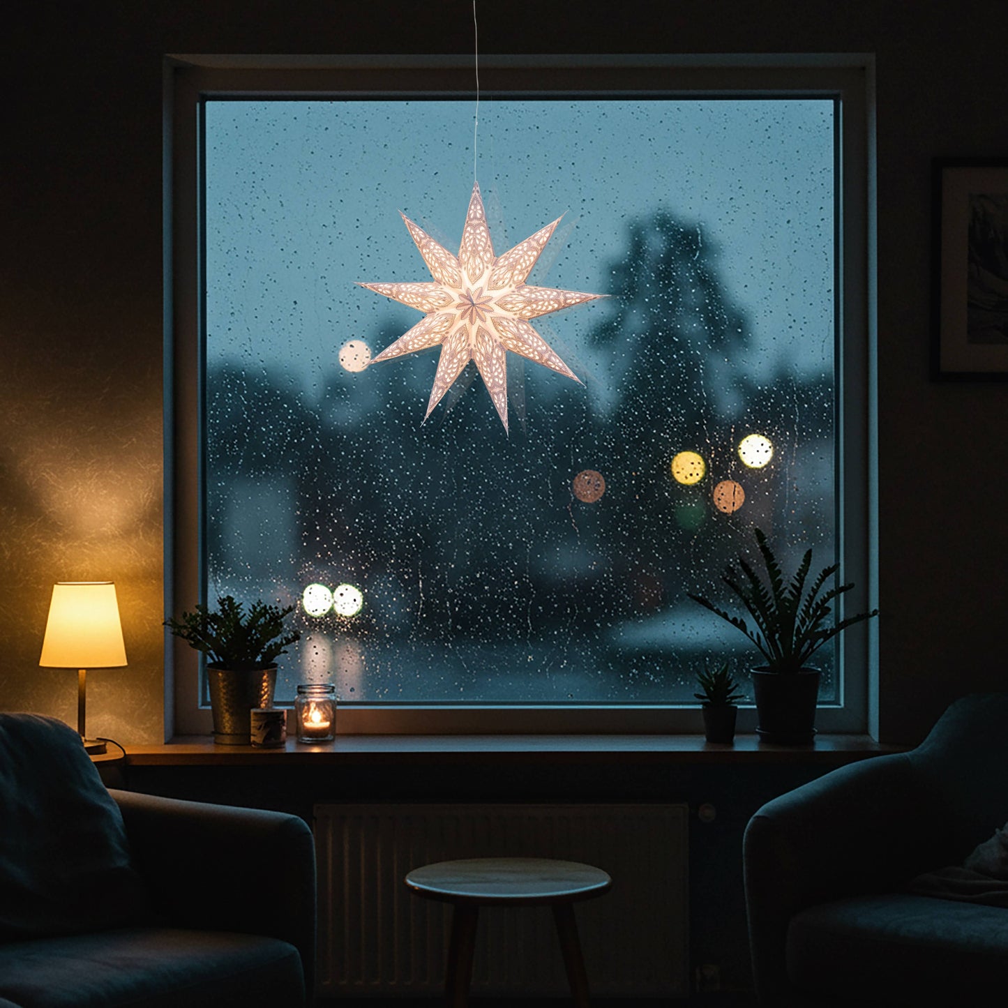 Phoenix ~ 9 Pointer, 17", White Paper Star Lantern Light Paper Star Lantern Light