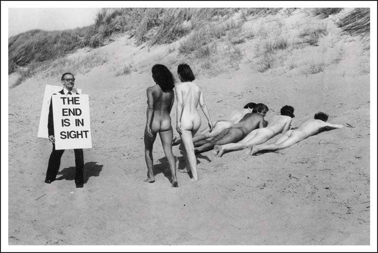 Postcard. The End is in Sight. Nude Beach apocalypse.
