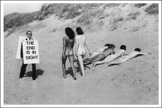 Postcard. The End is in Sight. Nude Beach apocalypse.