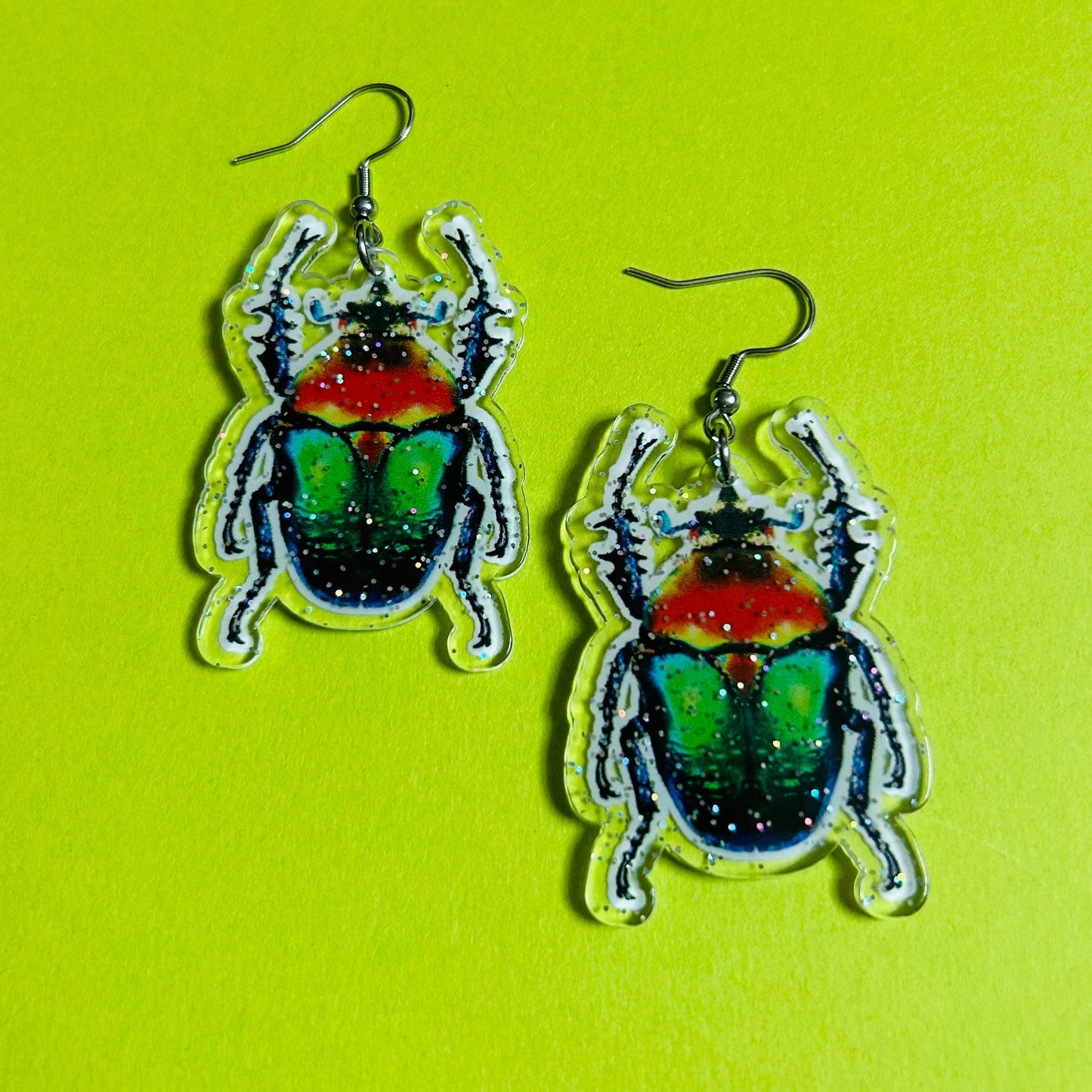 Glittery Beetle Earrings Funky Earrings Bug Earrings