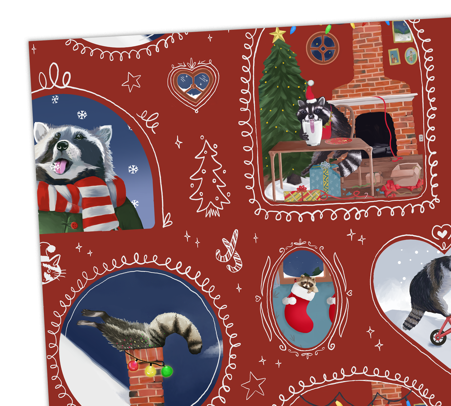 Raccoon Christmas Gift Wrap - Wrapping Paper Sheets