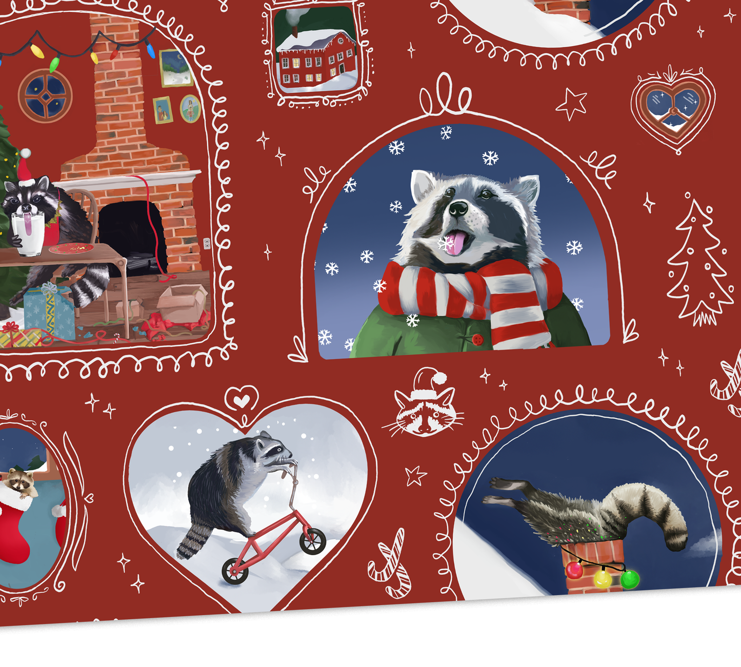 Raccoon Christmas Gift Wrap - Wrapping Paper Sheets