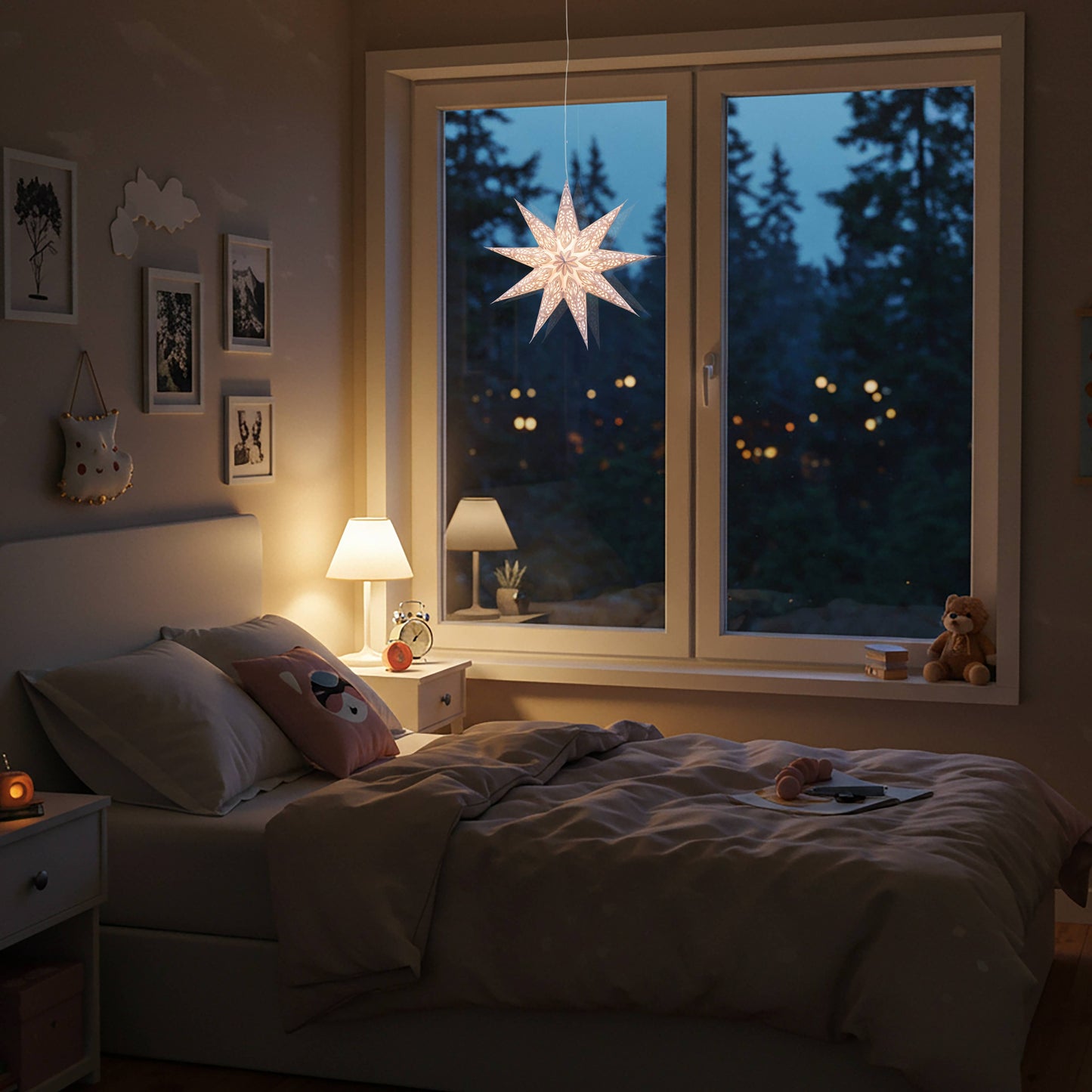 Phoenix ~ 9 Pointer, 17", White Paper Star Lantern Light Paper Star Lantern Light